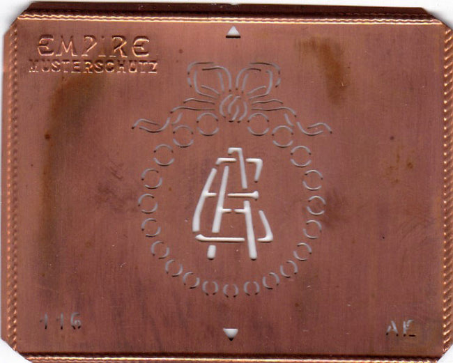 AE - Hübsche Jugendstil Kupfer Monogramm Schablone - Rarität nicht nur zum Sticken