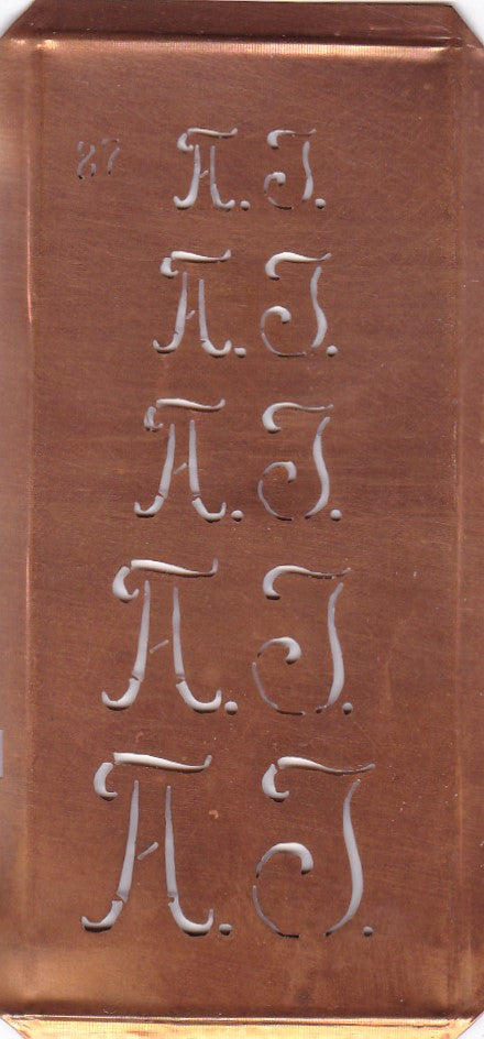 Stickschablone mit Monogramm AJ in 5 Größen