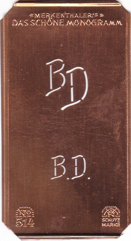 www.knopfparade.de - BD - Alte kleine Monogrammschablone zum Sticken