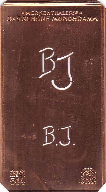 www.knopfparade.de - BJ - Alte kleine Monogrammschablone zum Sticken