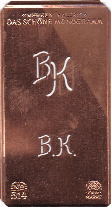 www.knopfparade.de - BK - Alte kleine Monogrammschablone zum Sticken