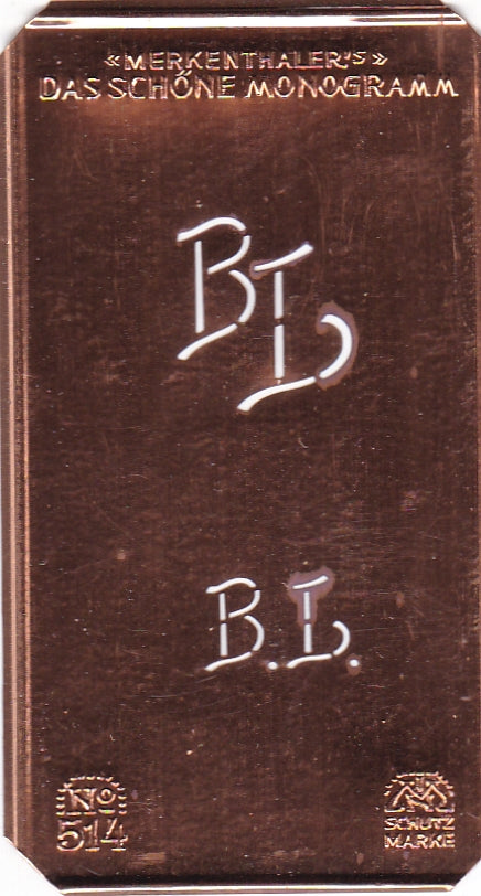 www.knopfparade.de - BL - Alte kleine Monogrammschablone zum Sticken