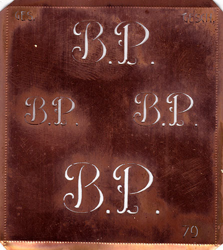 BP - Alte Kupferschablone mit 4 Monogrammen