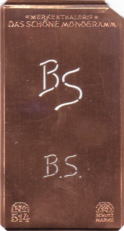 www.knopfparade.de - BS - Alte kleine Monogrammschablone zum Sticken