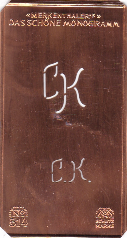 www.knopfparade.de - CK - Alte kleine Monogrammschablone zum Sticken