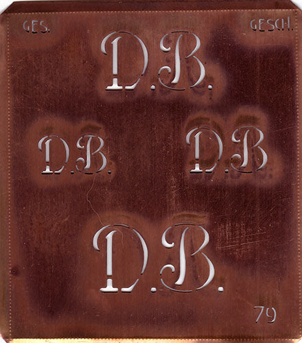 DB - Alte Kupferschablone mit 4 Monogrammen