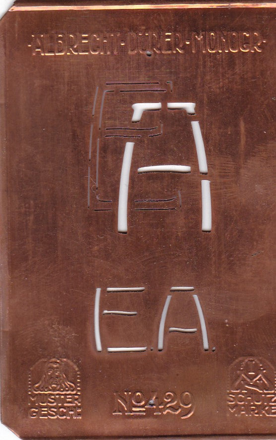 EA - Monogramm Schablone aus Kupferblech aus dem Jugendstil