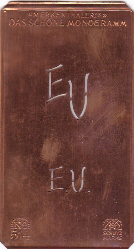 www.knopfparade.de - EV - Alte kleine Monogrammschablone zum Sticken