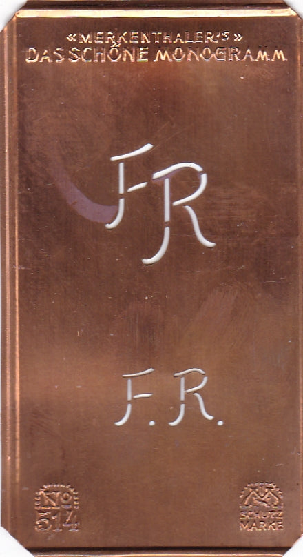 www.knopfparade.de - FR - Alte kleine Monogrammschablone zum Sticken