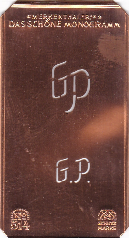 www.knopfparade.de - GP - Alte kleine Monogrammschablone zum Sticken