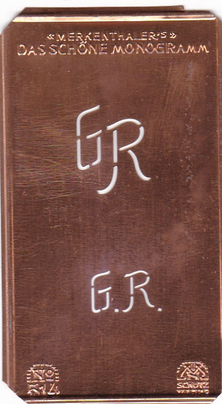 www.knopfparade.de - GR - Alte kleine Monogrammschablone zum Sticken