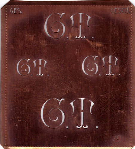 GT - Alte Kupferschablone mit 4 Monogrammen