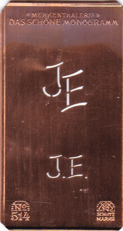 www.knopfparade.de - JE - Alte kleine Monogrammschablone zum Sticken