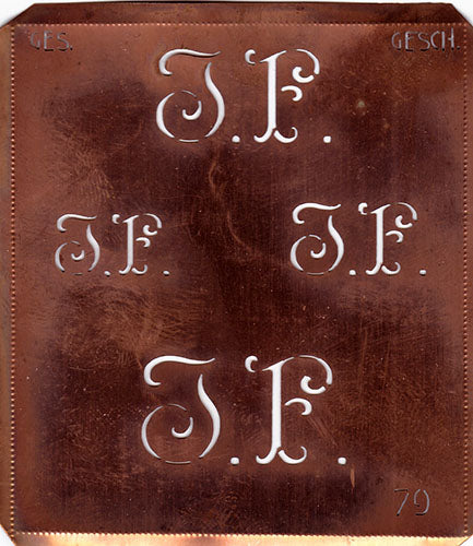 JF - Alte Kupferschablone mit 4 Monogrammen