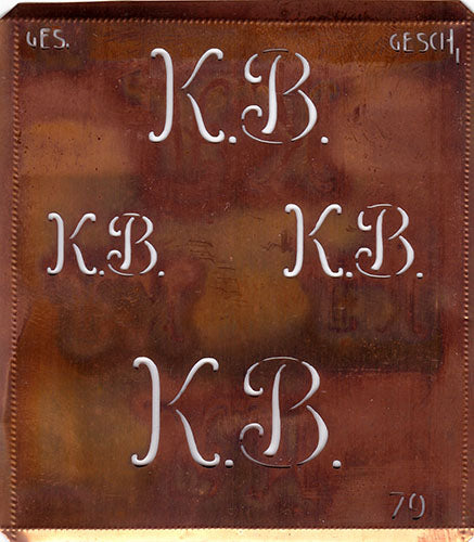 KB - Alte Kupferschablone mit 4 Monogrammen