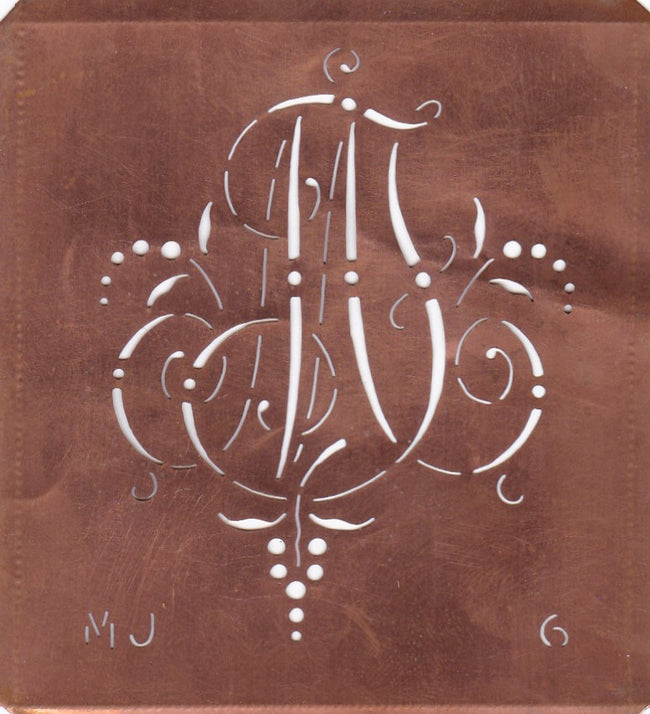 MJ - Interessante Monogrammschablone aus Kupferblech