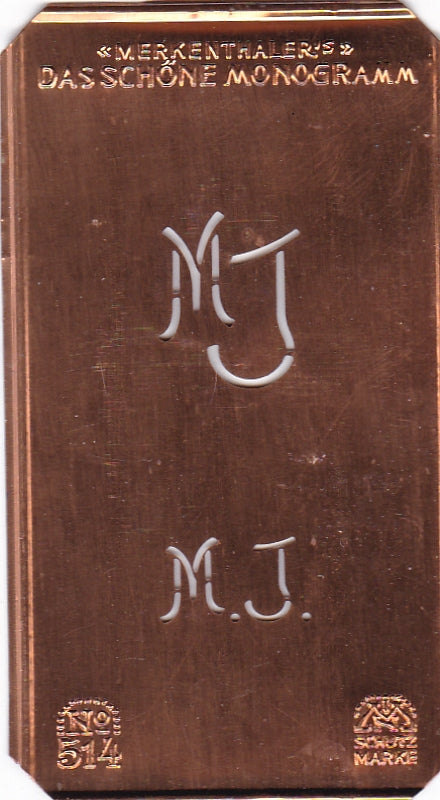 www.knopfparade.de - MJ - Alte kleine Monogrammschablone zum Sticken