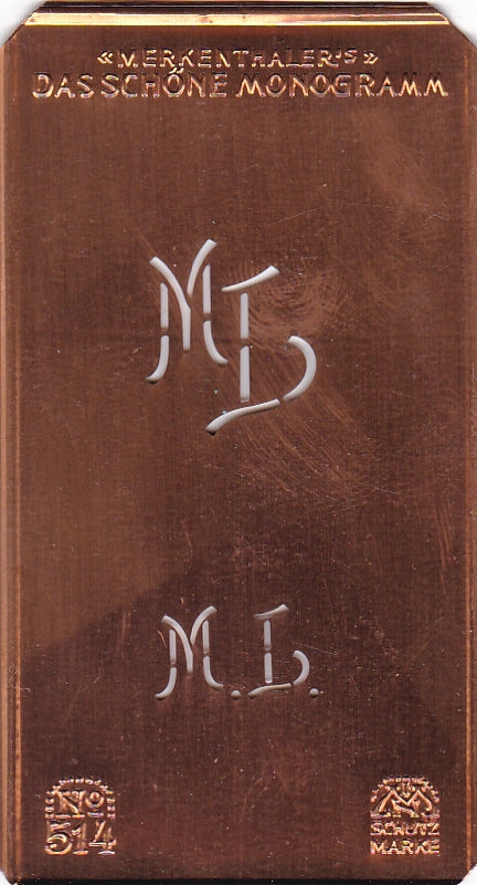 www.knopfparade.de - ML - Alte kleine Monogrammschablone zum Sticken