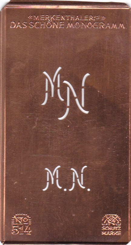 www.knopfparade.de - MN - Alte kleine Monogrammschablone zum Sticken