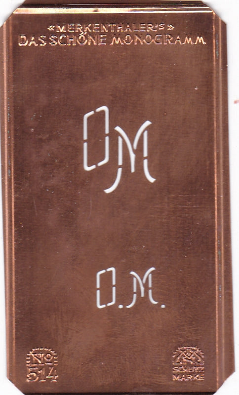 www.knopfparade.de - OM - Alte kleine Monogrammschablone zum Sticken