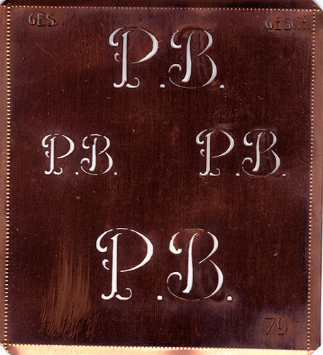 PB - Alte Kupferschablone mit 4 Monogrammen