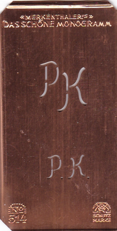 www.knopfparade.de - PK - Alte kleine Monogrammschablone zum Sticken