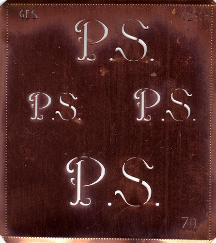 PS - Alte Kupferschablone mit 4 Monogrammen