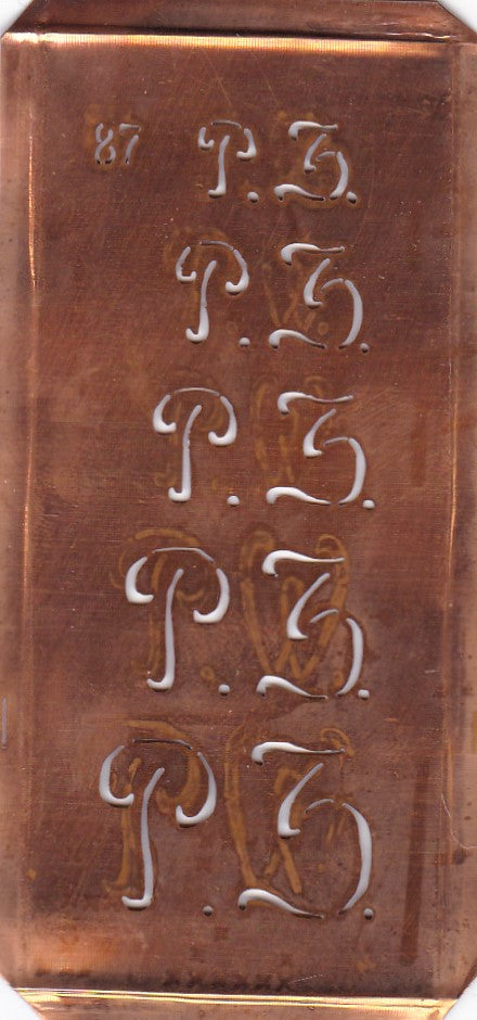 Stickschablone mit Monogramm PZ in 5 Größen