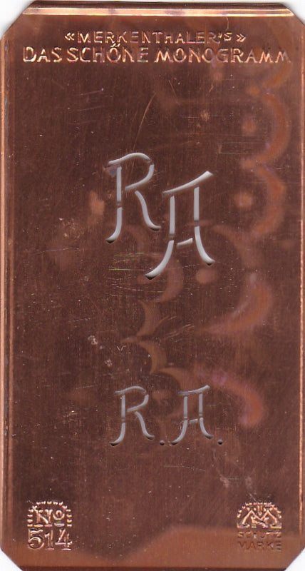 www.knopfparade.de - RA - Alte kleine Monogrammschablone zum Sticken
