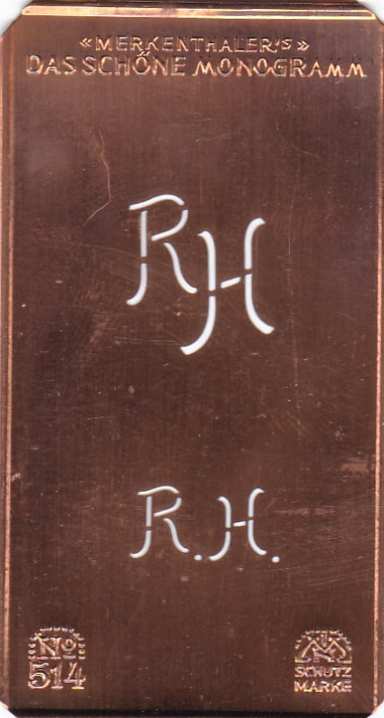 www.knopfparade.de - RH - Alte kleine Monogrammschablone zum Sticken
