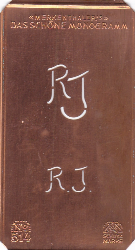 www.knopfparade.de - RJ - Alte kleine Monogrammschablone zum Sticken
