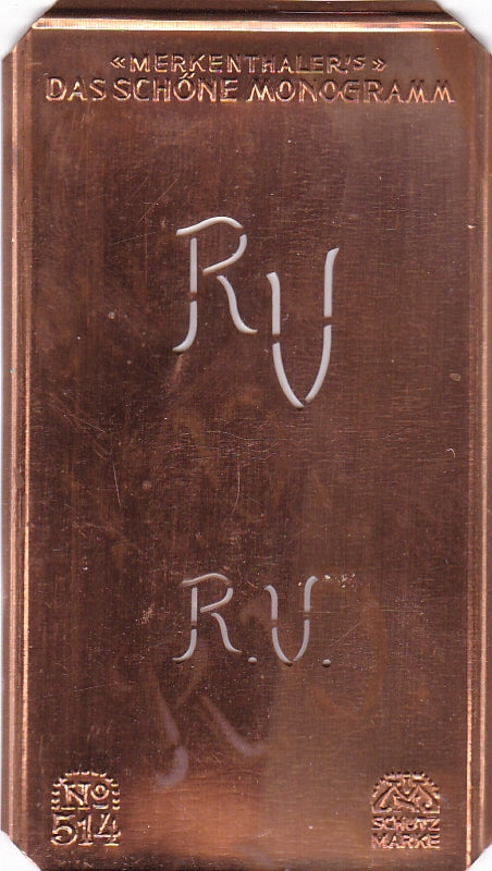 www.knopfparade.de - RV - Alte kleine Monogrammschablone zum Sticken
