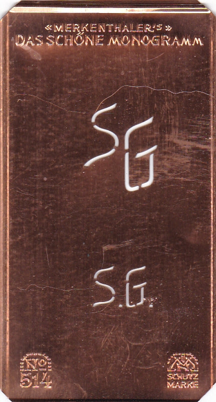 www.knopfparade.de - SG - Alte kleine Monogrammschablone zum Sticken