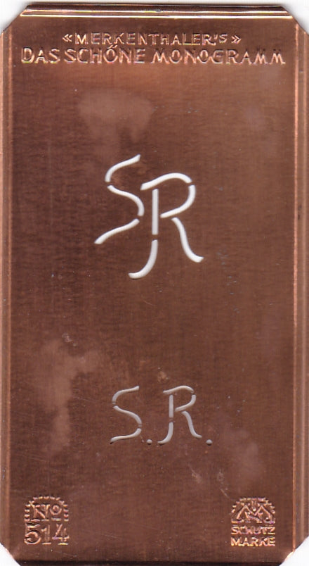 www.knopfparade.de - SR - Alte kleine Monogrammschablone zum Sticken
