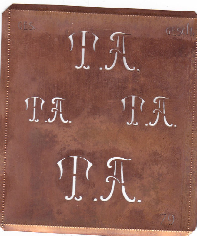 TA - Alte Kupferschablone mit 4 Monogrammen