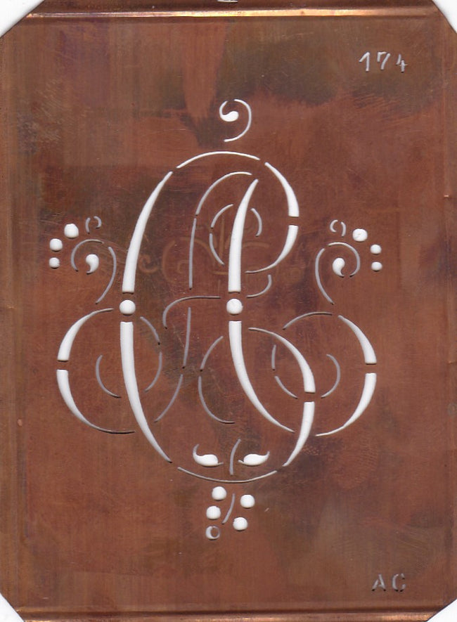 AC - Alte Monogramm Schablone mit Schnörkeln