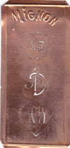 AD - Hübsche alte Kupfer Schablone mit 3 Monogramm-Ausführungen