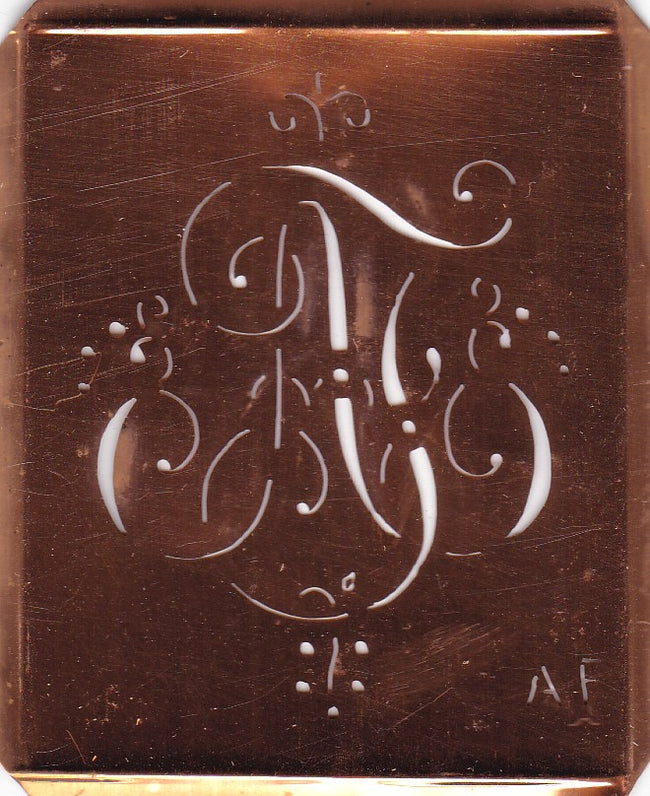 AF - Antiquität aus Kupferblech zum Sticken von Monogrammen und mehr