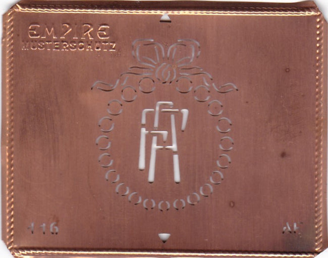 AF - Hübsche Jugendstil Kupfer Monogramm Schablone - Rarität nicht nur zum Sticken