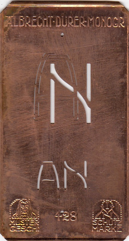 AN - Kleine Monogramm-Schablone in Jugendstil-Schrift