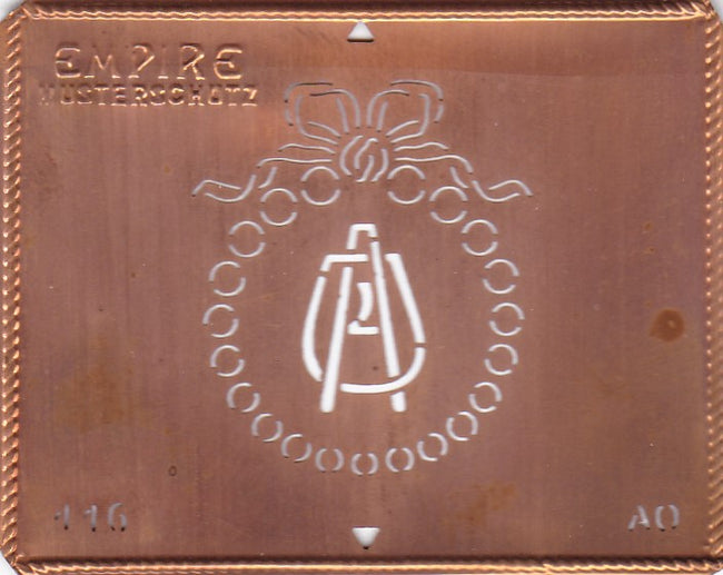 AO - Hübsche Jugendstil Kupfer Monogramm Schablone - Rarität nicht nur zum Sticken