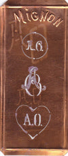 AO - Hübsche alte Kupfer Schablone mit 3 Monogramm-Ausführungen