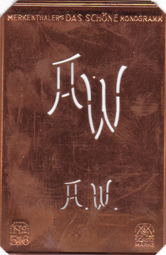AW - Alte, sachlich designte Monogrammschablone zum Sticken