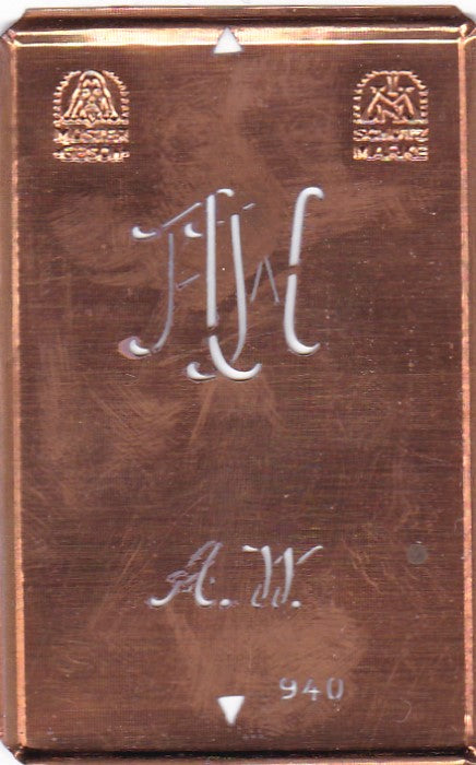 AW - Alte Monogramm Schablone zum Sticken