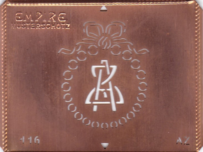 AZ - Hübsche Jugendstil Kupfer Monogramm Schablone - Rarität nicht nur zum Sticken