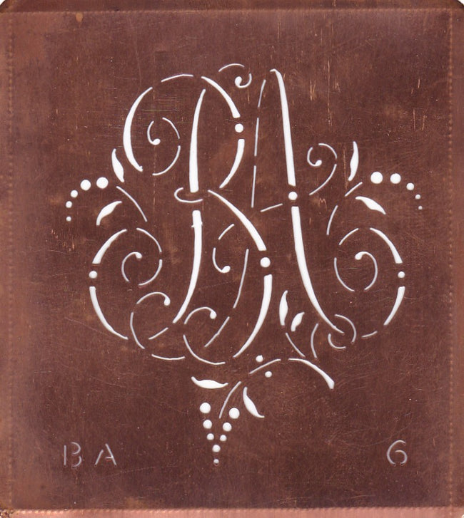 BA - Interessante Monogrammschablone aus Kupferblech