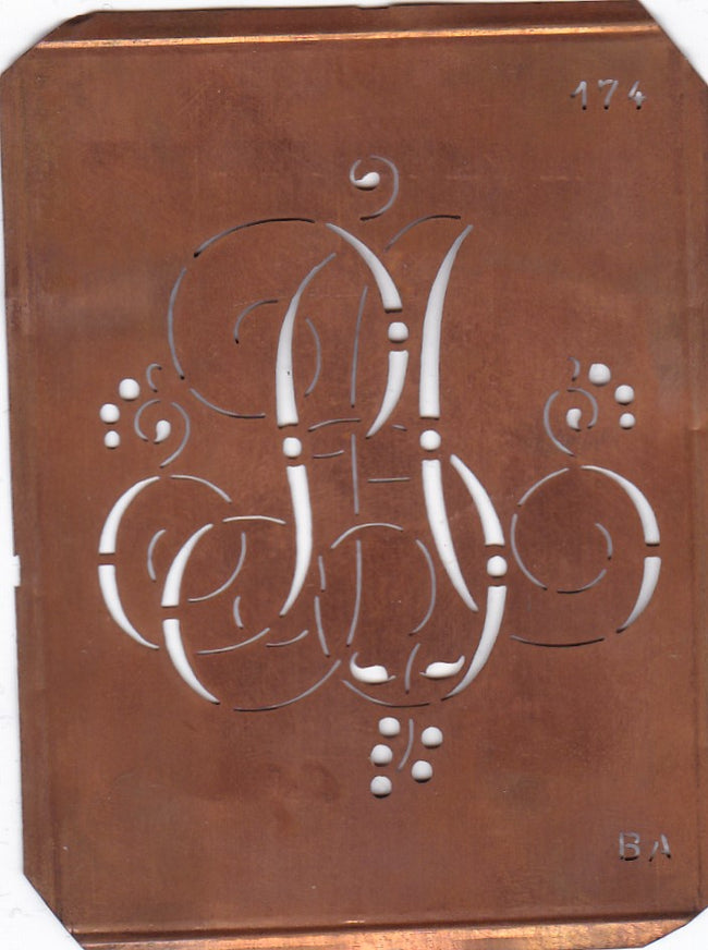 BA - Alte Monogramm Schablone mit Schnörkeln