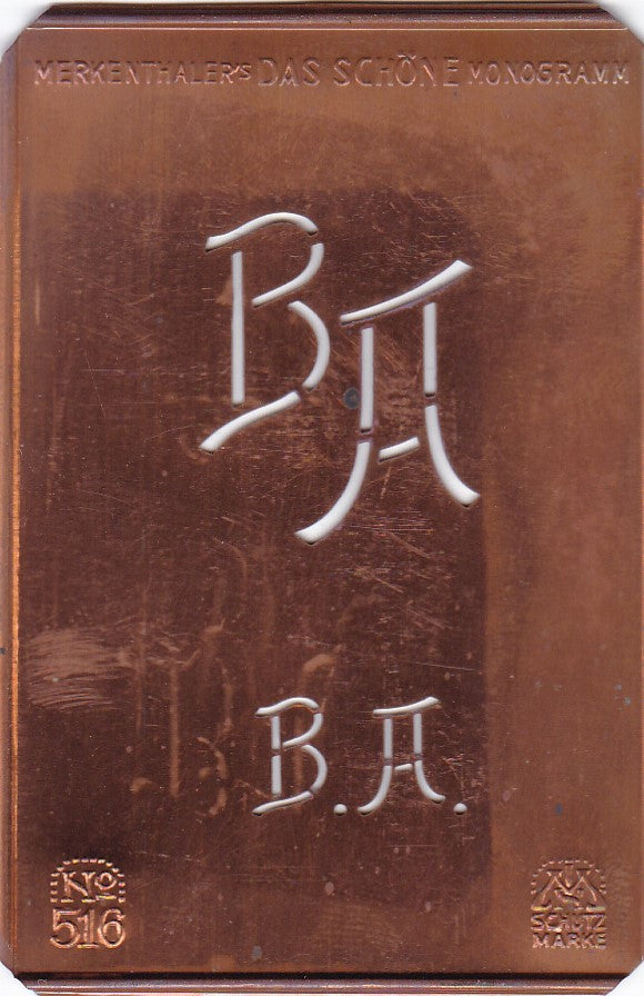 BA - Alte, sachlich designte Monogrammschablone zum Sticken