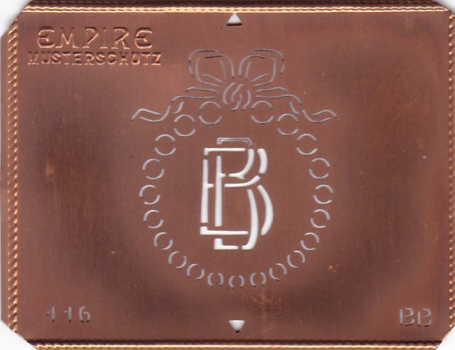 BB - Hübsche Jugendstil Kupfer Monogramm Schablone - Rarität nicht nur zum Sticken
