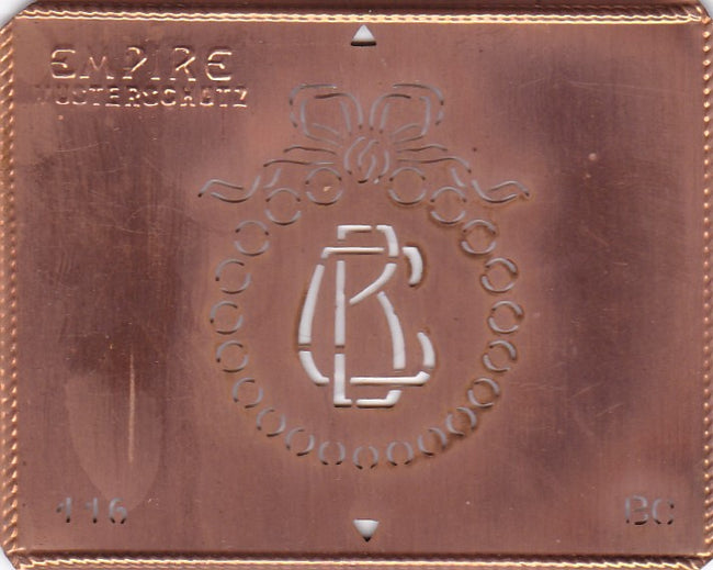 BC - Hübsche Jugendstil Kupfer Monogramm Schablone - Rarität nicht nur zum Sticken